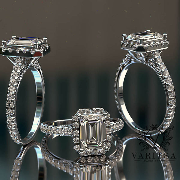 2.24ct Emerald Cut Diamond Halo Gold Engagement Ring - 02US64